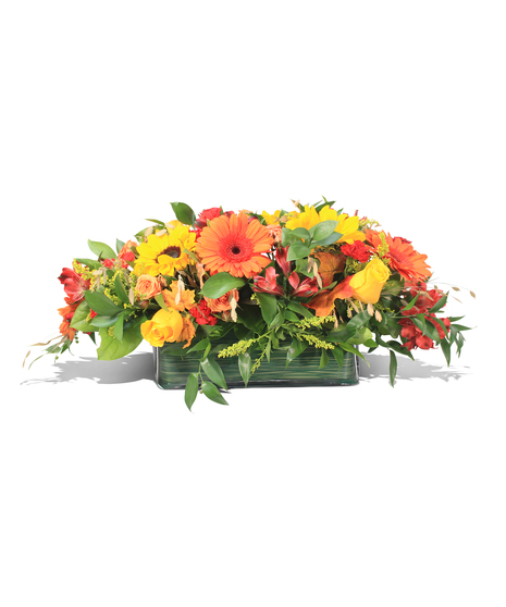 fall floral arrangement in round centerpiece style