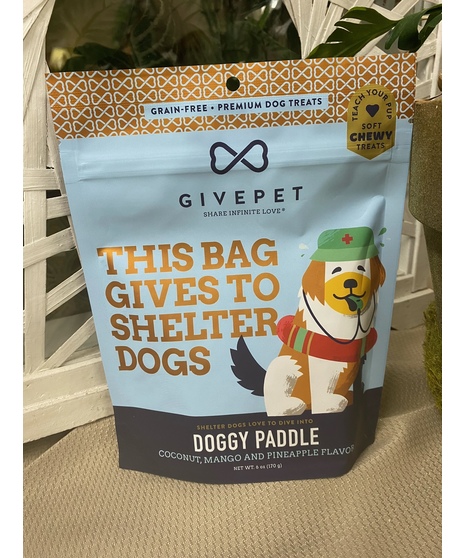 close up of givepet dog treats bag